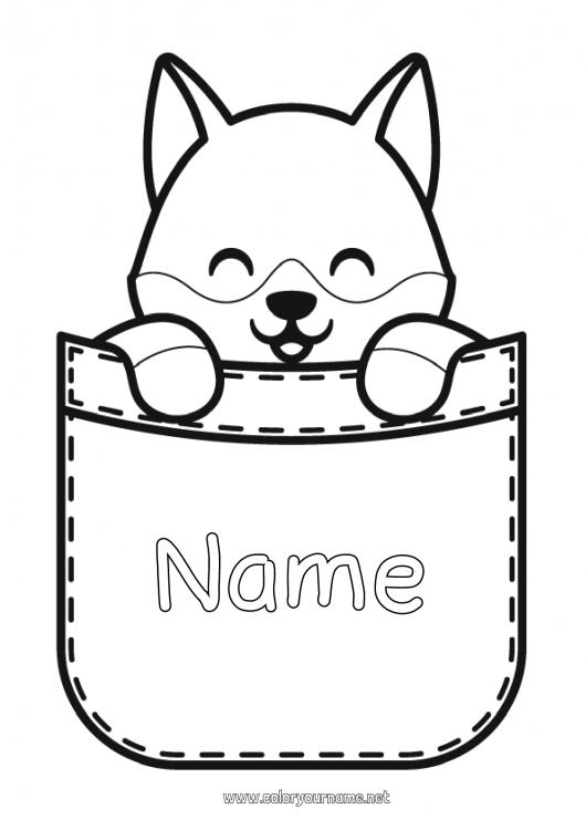 Coloring page to print Wolf Cute Kawaii Animal Forest animals