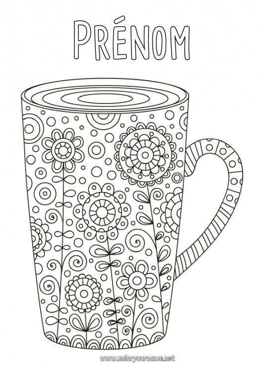 Coloriage à imprimer Fleurs Tasse Boisson Zentangle