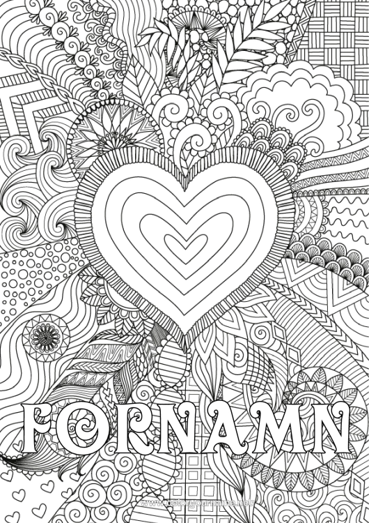 Färgläggningssida att skriva ut Hjärta Grattis på födelsedagen Jag älskar dig. Stort hjärta Komplexa målarbilder Zentangle