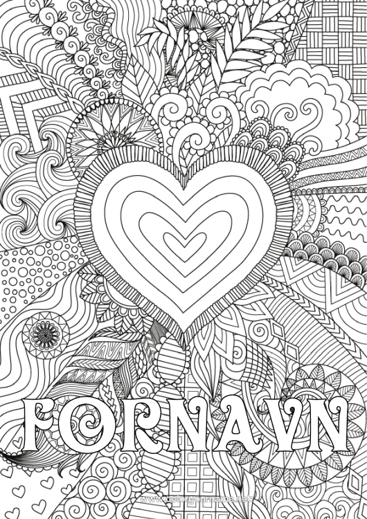 Farvelægningssiden til udskrivning Hjerte God fest Jeg elsker dig. Stort hjerte Komplekse farvelægninger Zentangle