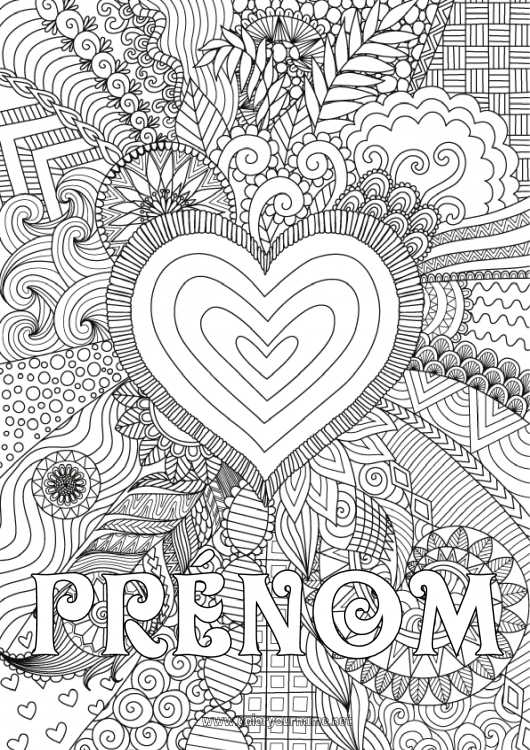 Coloriage à imprimer Coeur Bonne fête Je t'aime Grand coeur Coloriages complexes Zentangle