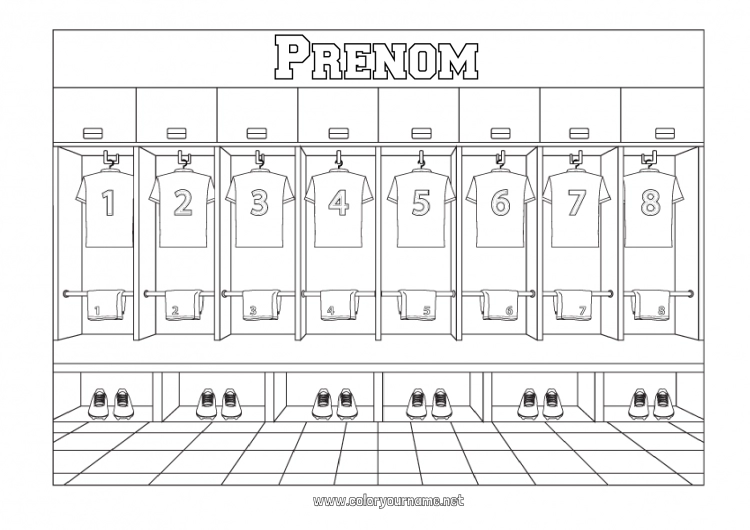 Coloriage à imprimer Football Basketball Sports d'équipe Handball Vestiaire