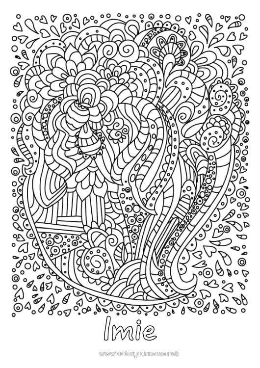 Kolorowanka do wydruku Kwiaty Serce Kocham cię. Złożone kolorowanki Zentangle