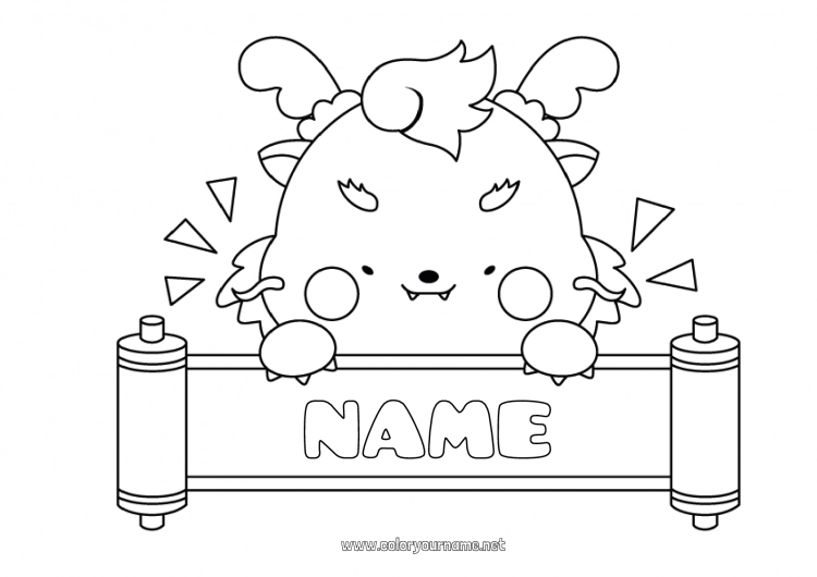 Coloring page to print Monster Dragon Dragons, unicorns and fantastic animals Sign