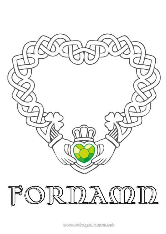 Färgläggningssida att skriva ut Hjärta Irland Sankt Patriks fest Stort hjärta Keltisk