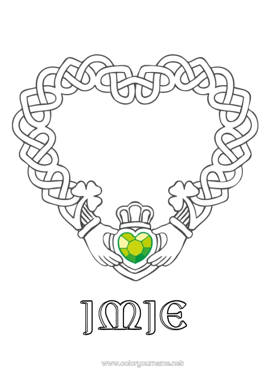 Kolorowanka do wydruku Serce Irlandia Święto Świętego Patryka Wielkie serce Celtycki
