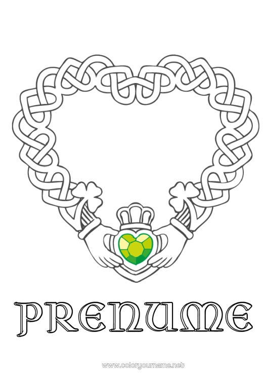 Pagină de colorat de imprimat Inimă Irlanda Sărbătoarea Sfântului Patrick Inimă mare Celtic
