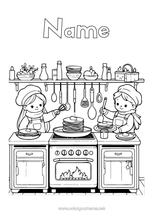 Colouring page to print Child Candlemas Pancakes Culinary Professions Cook Kitchen
