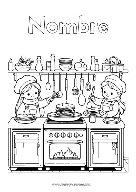 Dibujo para colorear para imprimir Niño Fiesta de la Candelaria Tortitas Profesiones Culinarias Cocinero