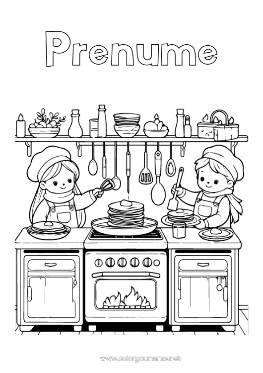 Pagină de colorat de imprimat Copil Crăciunul clătitelor Clătite Meserii în domeniul culinar Bucătar Bucătărie
