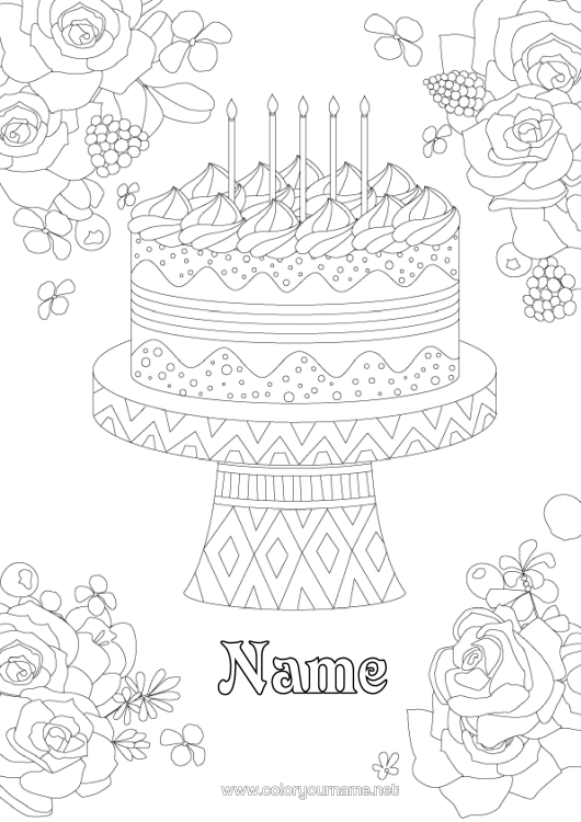 Colouring page to print Flowers Cake Birthday Complex Colouring Pages Zentangle