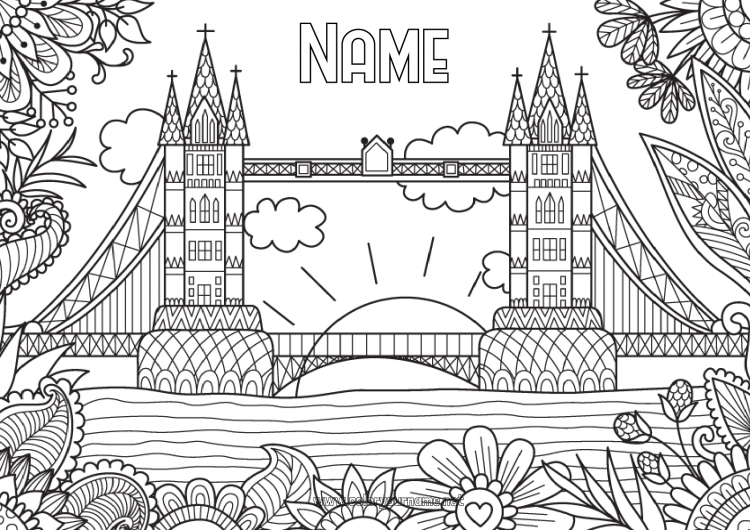 Coloring page to print Calm and zen London United Kingdom Complex coloring pages Bridge