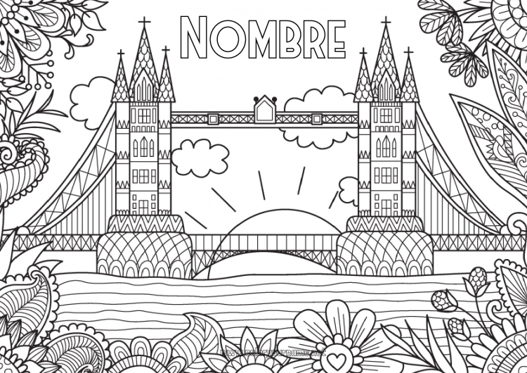 Dibujo para colorear para imprimir Calma y zen Londres Reino Unido Dibujos complejos para colorear Puente