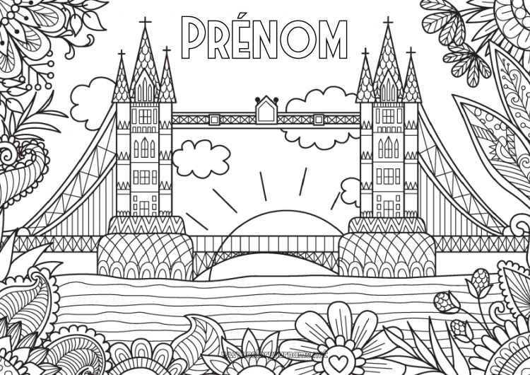 Coloriage à imprimer Calme et zen Londres Royaume-Uni Coloriages complexes Pont