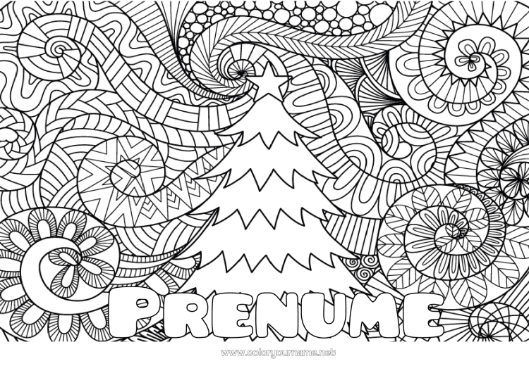 Pagină de colorat de imprimat Iarna Brad de Crăciun Mandala Crăciun Fundal decorativ