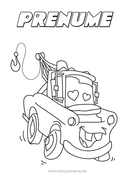Pagină de colorat de imprimat Remorcă Vehicule Vehicule de salvare și urgență Camioane și vehicule utilitare Desen animat Desen animat Vehicule personaje