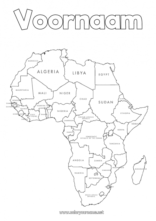 Kleurplaat om af te drukken Geografie Egypte Afrika Wereldkaart Wereldkaart