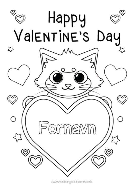 Fargeleggingssiden til utskrift Hjerte Katt Valentinsdagen Stort hjerte Hunder og katter