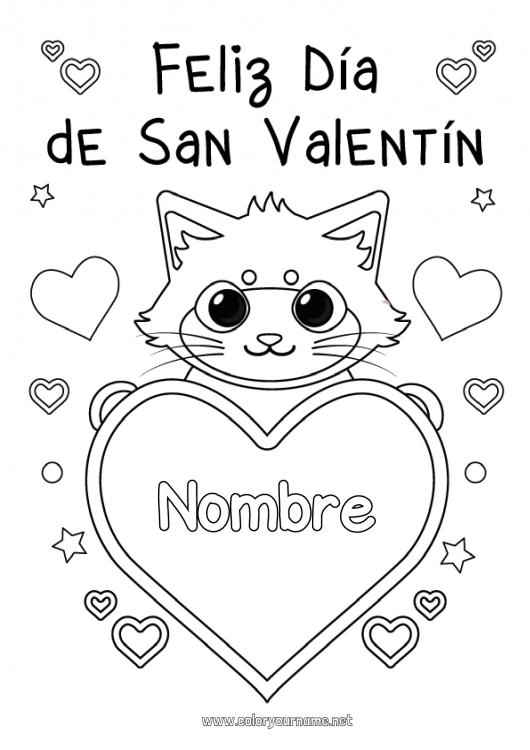 Dibujo para colorear para imprimir Corazón Cat Día de San Valentín Gran corazón Perros y gatos