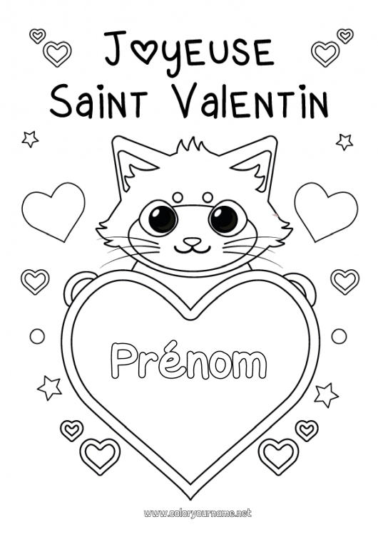 Coloriage à imprimer Coeur Chat Saint valentin Grand coeur Chiens et chats