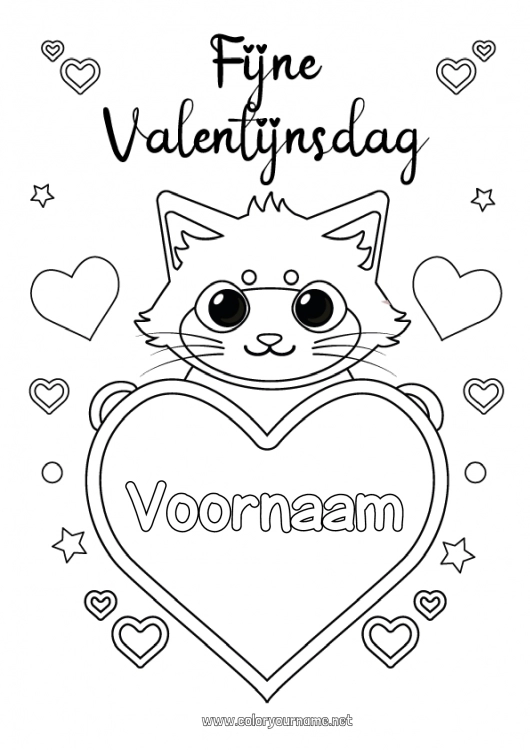 Kleurplaat om af te drukken Hart Kat Valentijnsdag Groot hart Honden en katten