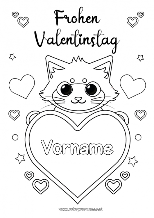 Malvorlage zum Ausdrucken Herz Katze Valentinstag Großes Herz Hunde und Katzen