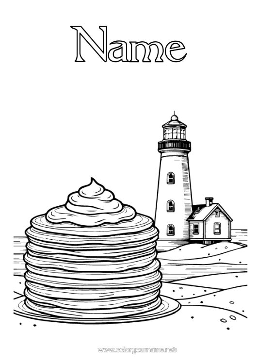 Colouring page to print Candlemas Pancakes Lighthouse