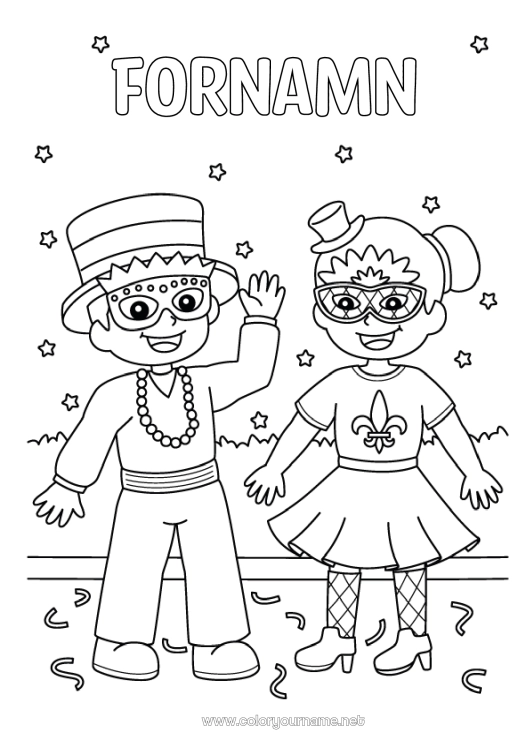 Färgläggningssida att skriva ut Utklädnad Mask Karneval Hatt