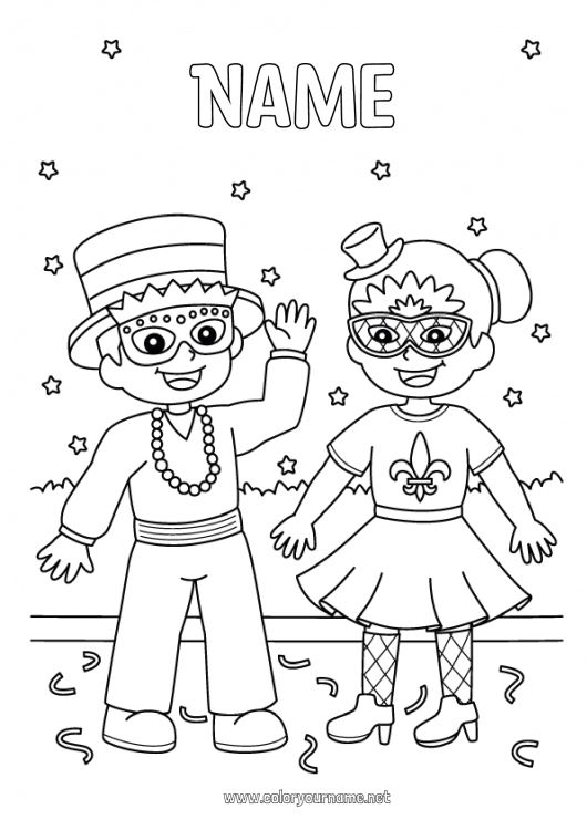 Coloring page to print Fancy dress Mask Carnival Hat