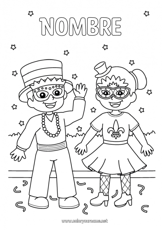 Dibujo para colorear para imprimir Disfraz Careta Carnaval Sombrero