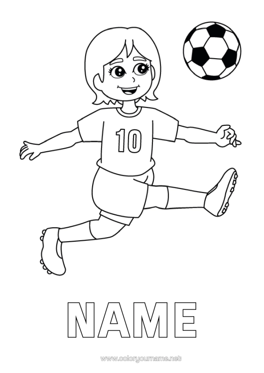 Colouring page to print Football Football Sport Girl Team Sports Women's Football Footballer