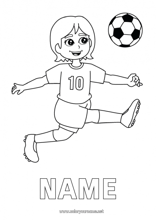 Coloring page to print Football Soccer ball Sport Girl Team sports Women's football Soccer player