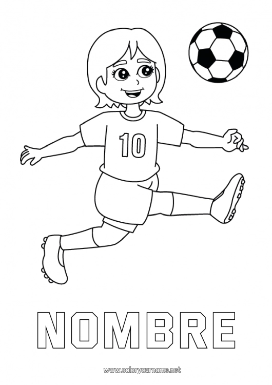 Dibujo para colorear para imprimir Fútbol Balón de fútbol Sport Chica Deportes en equipo Fútbol femenino Jugador de fútbol