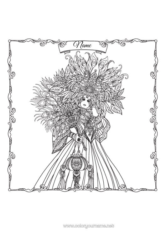 Colouring page to print Mask Carnival Italy Peacock Complex Colouring Pages Birds And Flying Mammals Feather