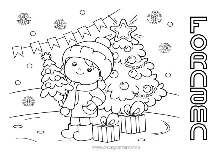 Färgläggningssida att skriva ut Snö Vinter Julgran Jul Barn