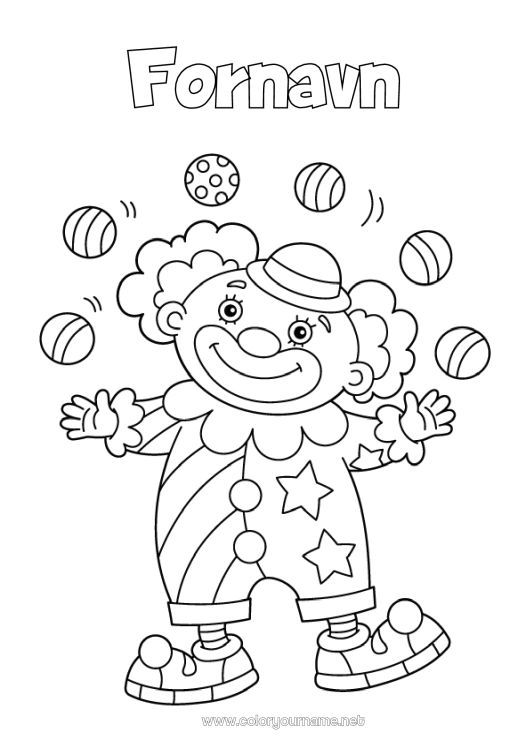 Farvelægningssiden til udskrivning Klown Nem farvelægning Cirkus