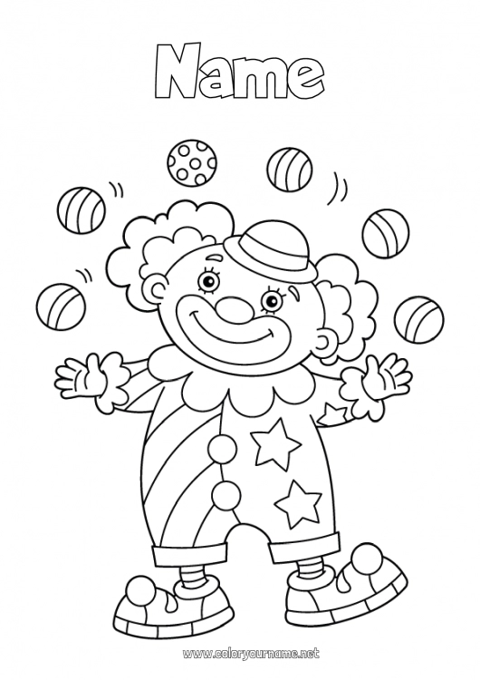 Coloring page to print Clown Easy coloring pages Circus