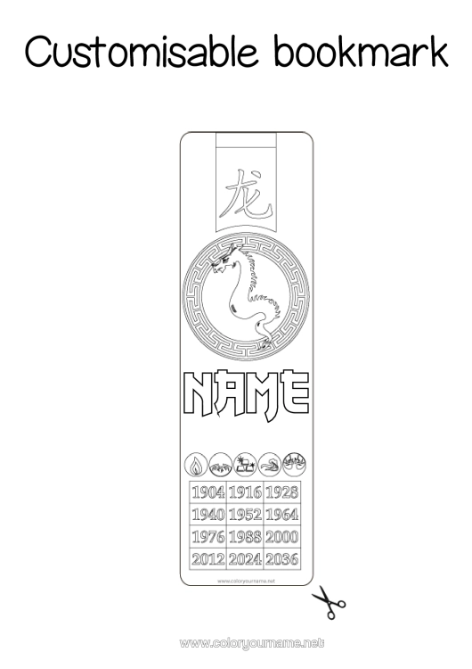 Colouring page to print Dragon Chinese New Year Bookmark Dragons, Unicorns, And Fantastical Creatures
