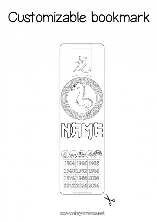 Coloring page to print Dragon Chinese New Year Bookmark Dragons, unicorns and fantastic animals