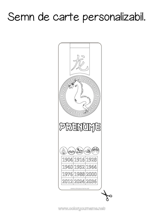 Pagină de colorat de imprimat Dragon Anul Nou Chinezesc Semn de carte Dragoni, unicorni și animale fantastice