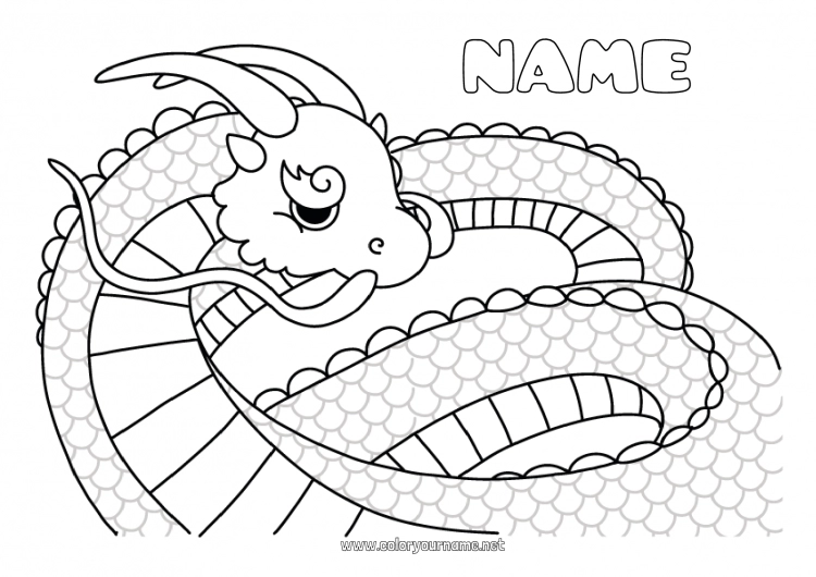 Coloring page to print Dragon Chinese New Year Complex coloring pages Dragons, unicorns and fantastic animals