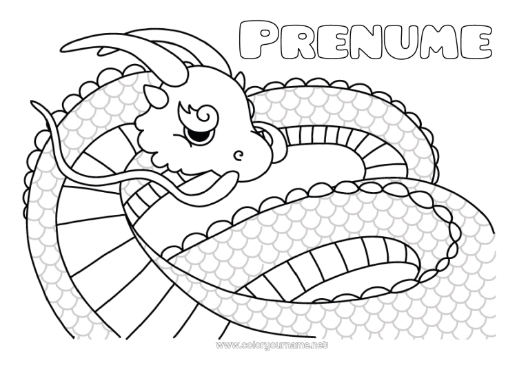 Pagină de colorat de imprimat Dragon Animal Anul Nou Chinezesc Desene de colorat complexe Dragoni, unicorni și animale fantastice