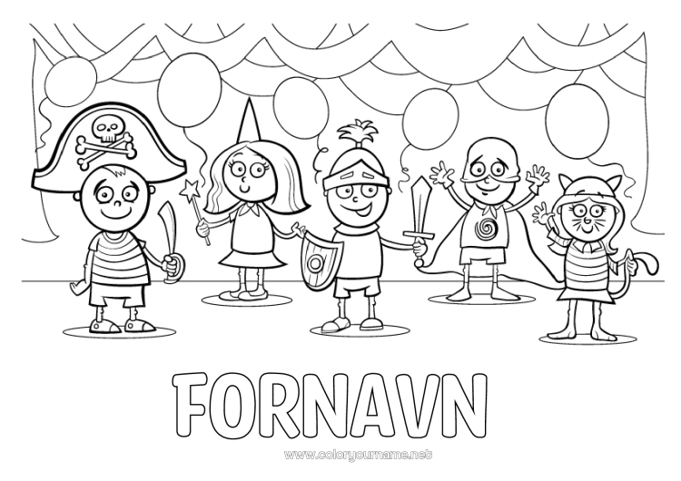 Farvelægningssiden til udskrivning Kostume Balloner Fest Barn Carnival