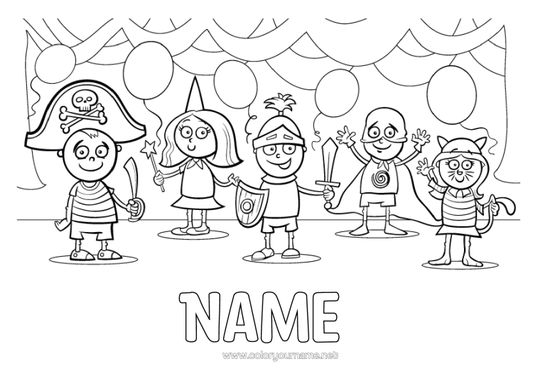 Colouring page to print Disguise Balloons Party Child Carnival