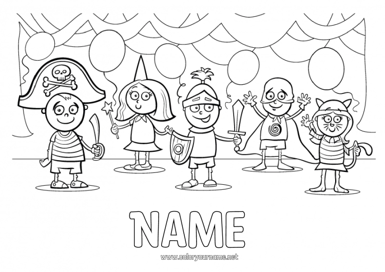 Coloring page to print Fancy dress Balloons Party Child Carnival