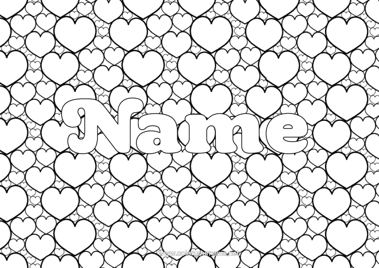Colouring page to print Heart Children's Activities Decorated Name Complex Colouring Pages