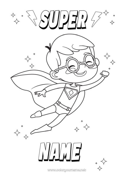 Coloring page to print Boy Hero Super badge Glasses