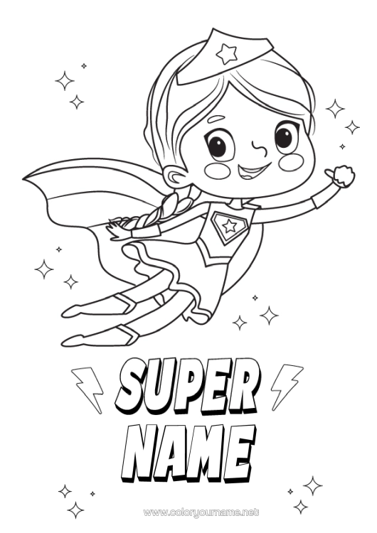 Colouring page to print Girl Hero Super Badge