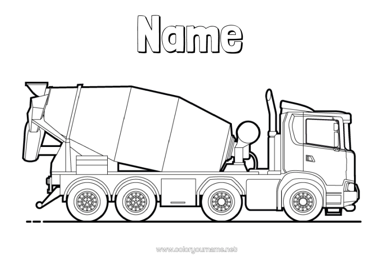 Colouring page to print Vehicles Construction Equipment Concrete Mixer Truck Construction Trades