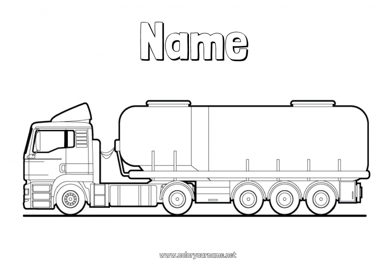 Coloring page to print Truck Trucks and utility vehicles Transportation Professions Tanker